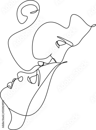 Line art of a kissing couple. Line drawing of a man and a woman in love. Valentine's Day minimalistic modern card illustration. Wedding logo. Romantic postcard. Love concept. Fall in love.