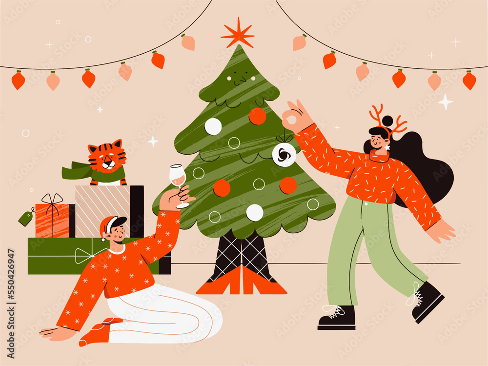 Naklejka premium Merry Christmas and Happy New Year Christmas Celebration Postcard Christmas Website illustration