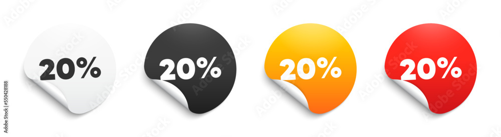 20 percent off Sale. Round sticker badge with offer. Discount offer price sign. Special offer symbol. Paper label banner. Discount adhesive tag. Vector 20 percent off Sale. Round sticker badge with offer. Discount offer price sign. Special offer symbol. Paper label banner. Discount adhesive tag. Vector
