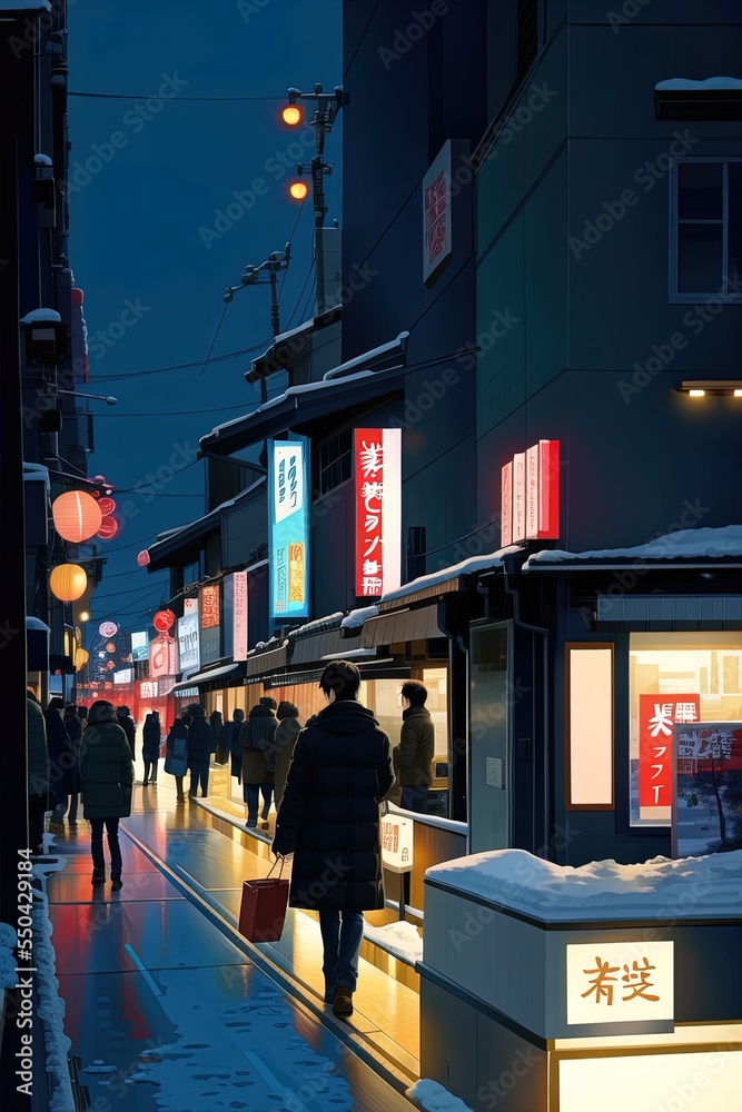 Obraz premium AI-generated Image Of A Winter Busy Street In Tokyo