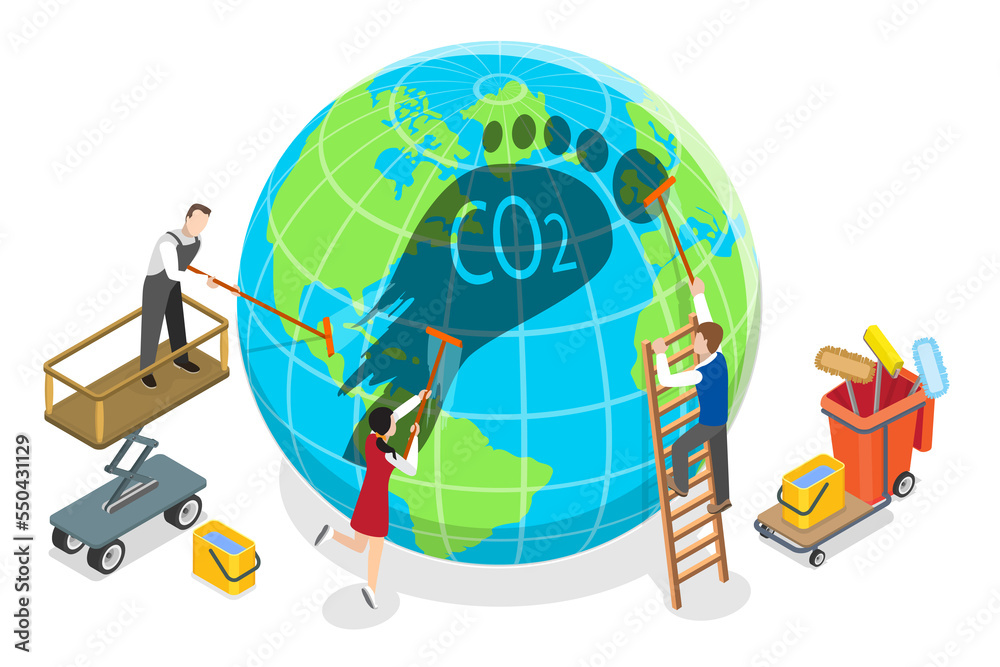 Fototapeta premium 3D Isometric Flat Conceptual Illustration of CO2 Footprint Reduction