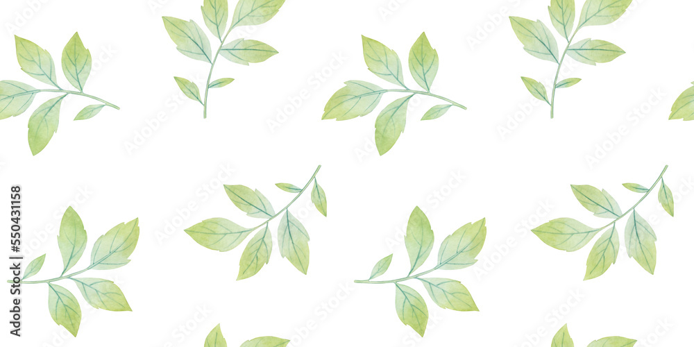 Watercolor leaves in a seamless pattern. Abstract botanical background for design.