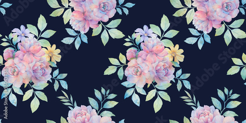 Wallpaper Mural Seamless delicate pattern with flying butterflies, leaves and flowers, abstract floral watercolor background Torontodigital.ca