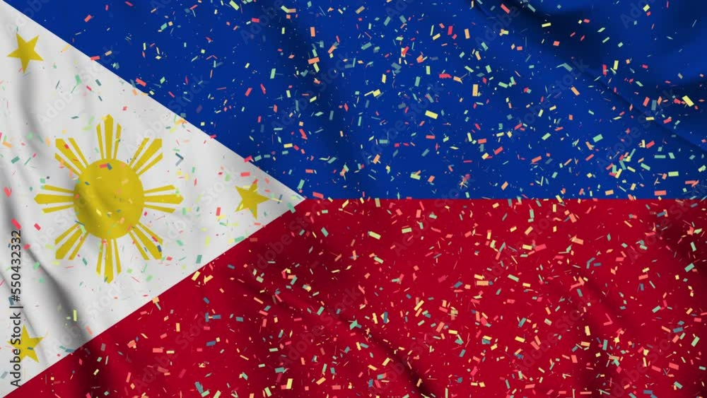 The Philippines flag seamless animation with paper confetti. Best stock