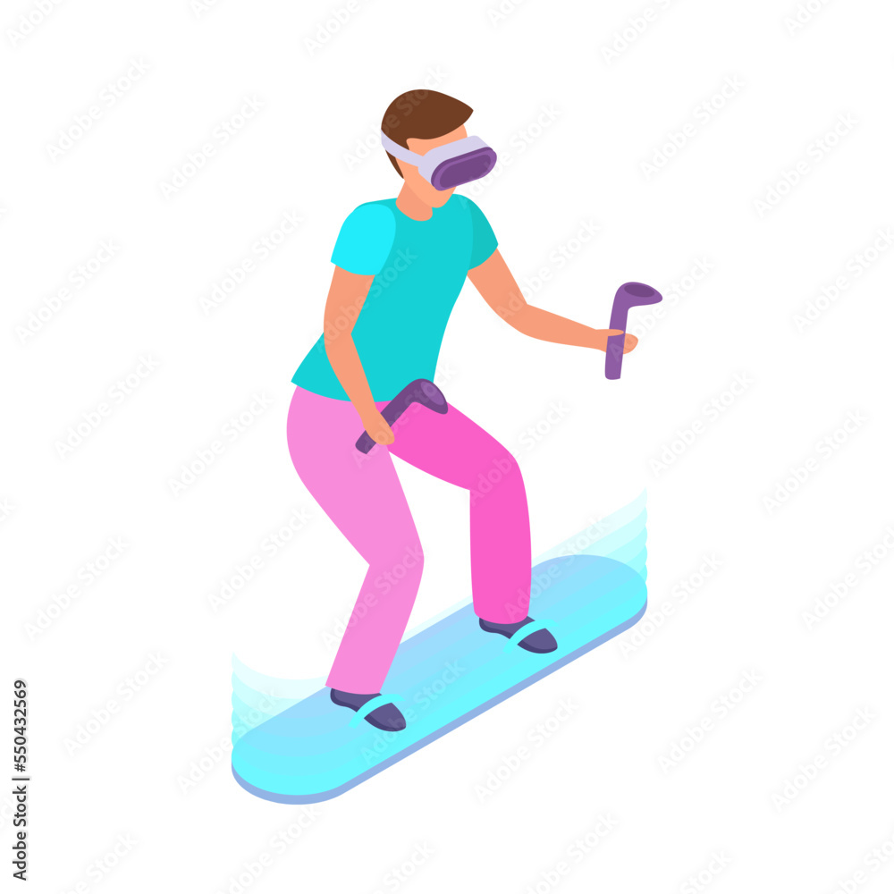 VR Skateboarding Isometric Composition