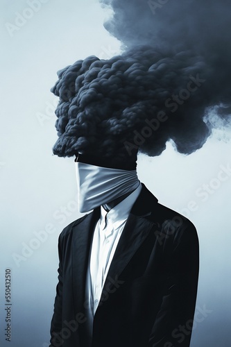 Murais de parede Vertical shot of a male with smoke coming out of the head