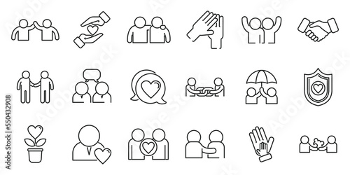 Trust relationship icons set outline vector. Fun friend. Solidarity trust
