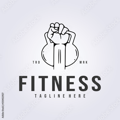 gym fitness holding barbell logo linear vector illustration template design icon symbol minimal