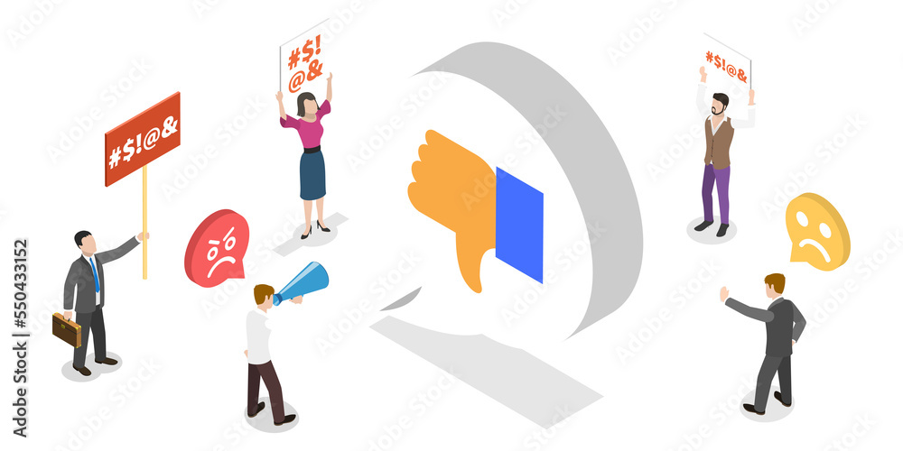 3D Isometric Flat Conceptual Illustration of Hate Comments 3D Isometric Flat Conceptual Illustration of Hate Comments