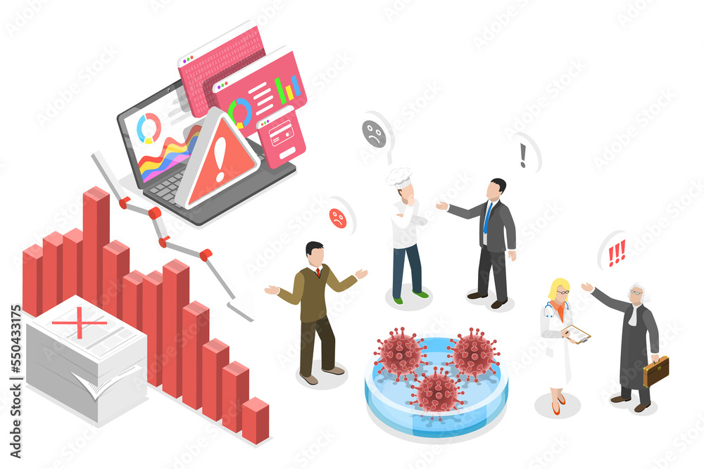 3D Isometric Flat Conceptual Illustration of COVID-19 and Unemployment 3D Isometric Flat Conceptual Illustration of COVID-19 and Unemployment