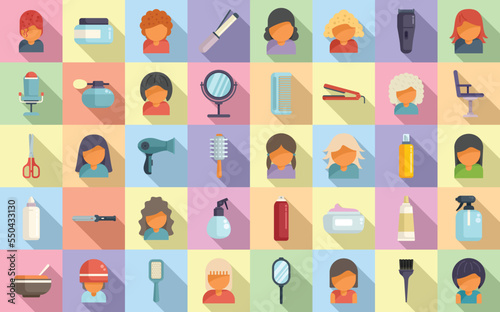 Coiffure icons set flat vector. Hair salon. Chair styling