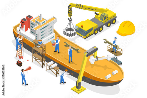 Photos 3D Isometric Flat  Conceptual Illustration of Shipbuilding