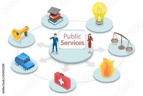 Fotografie 3D Isometric Flat  Conceptual Illustration of Public Service