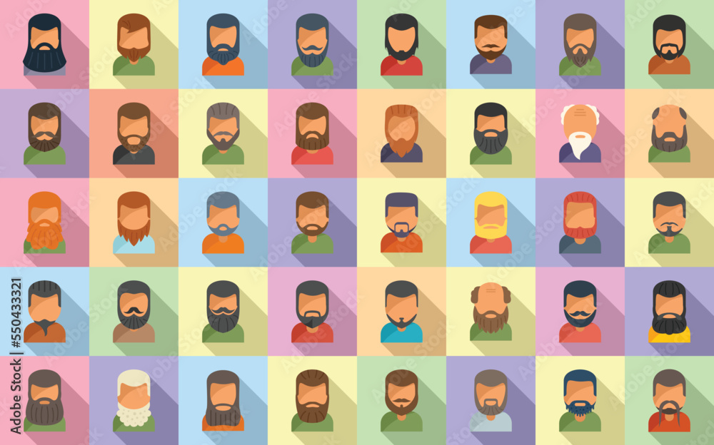 © anatolir - Beard icons set flat vector. Old man. Face hair © anatolir - Beard icons set flat vector. Old man. Face hair