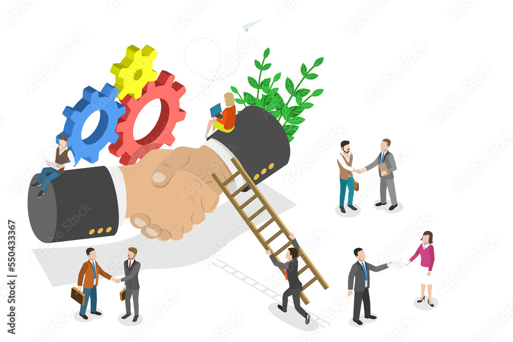 3D Isometric Flat Conceptual Illustration of Business Partnership 3D Isometric Flat Conceptual Illustration of Business Partnership