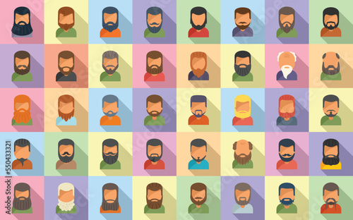 Beard icons set flat vector. Old man. Face hair