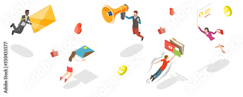 3D Isometric Flat Conceptual Illustration of Advertising Agency Team