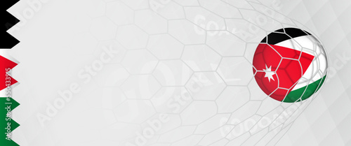 Banner design of a football ball with flag of Jordan in football net, the goal by national soccer team of Jordan.