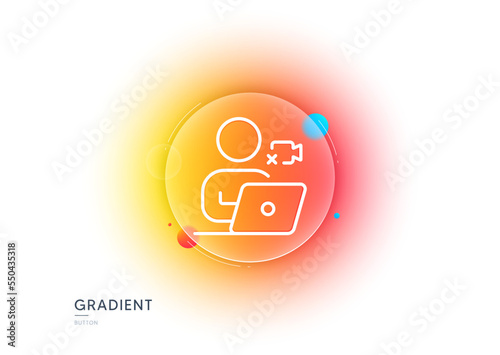 Video conference line icon. Gradient blur button with glassmorphism. Online training sign. Webcam presentation symbol. Transparent glass design. Video conference line icon. Vector
