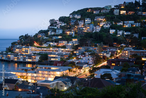 Dusk arrives in Sausalito, California.