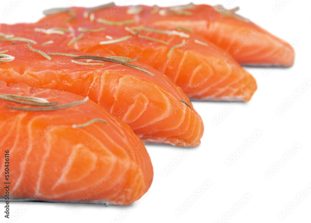 Fresh raw salmon on white background