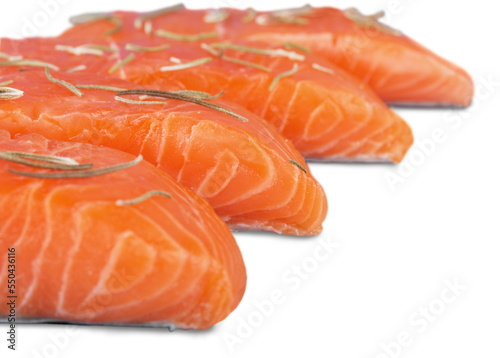 Fresh raw salmon on white background