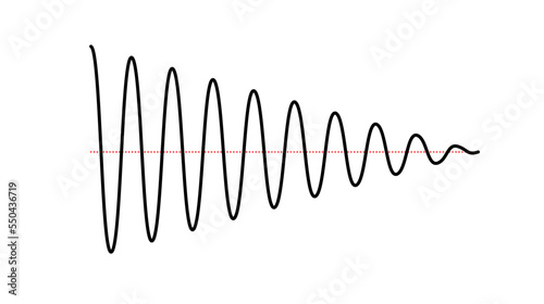 Sinusoid fading signal. Black curve sound wave. Voice or music audio concept. Pulse line. Fading out electronic radio graphic.
