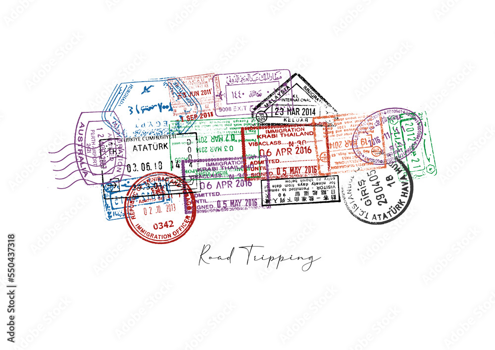 Passport stamp car poster