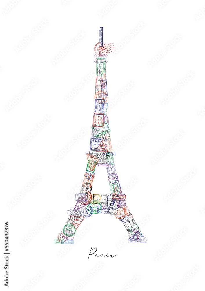 Passport stamp eiffel tower poster