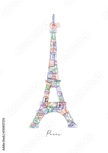 Passport stamp eiffel tower poster