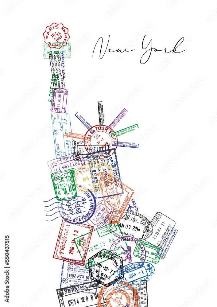 Passport stamp statue of liberty poster