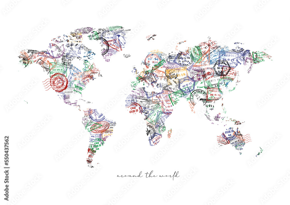 Passport stamp travel map poster