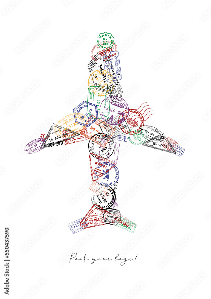 Passport stamp airplane poster