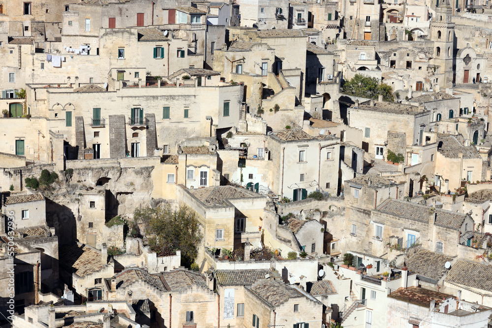 View of Matera, European cultural capital city in Italy and famous World Heritage site