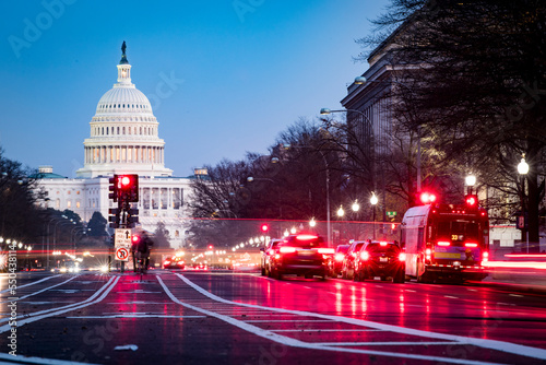 The Capitol Building, with blurred traffic, Washington DC