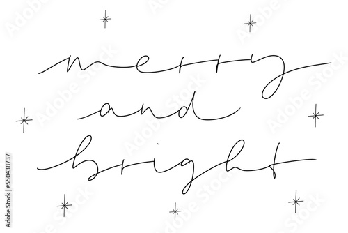 Merry and bright monoline handlettering with snowflakes