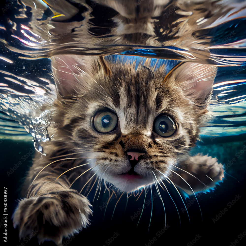 cuttle little cat dive underwater