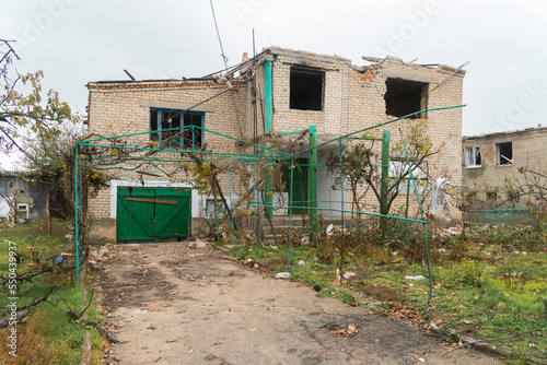 Country house destroyed by shelling. Terror of the civilian population. War in Ukraine © Oleksandr Baranov