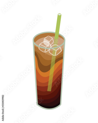 Thai Iced Tea in tall glass with straw. mix of thailand tea sugar and condensed milk, creamer and ice cubes