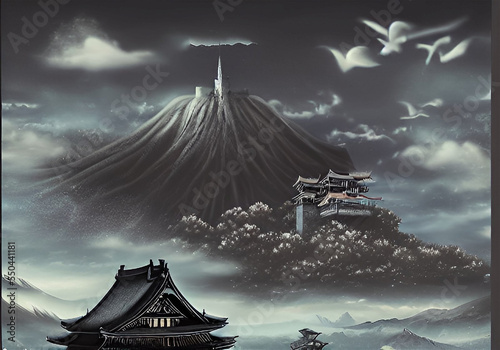 japanese castle and moon