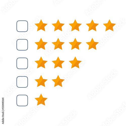 Rating stars gold for feedback, satisfaction rating level, review and evaluation of service or good, client comment concept, consumer experience. Vector Illustration 10 eps