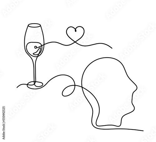 Drawing line wine with heart on the white background. Vector