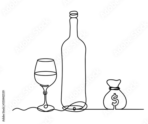 Drawing line wine with dollar on the white background. Vector