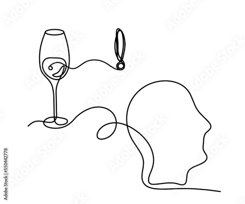 Drawing line wine with exclamation mark on the white background. Vector