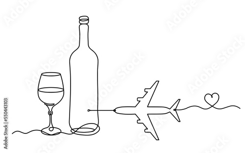 Drawing line wine with plane on the white background. Vector
