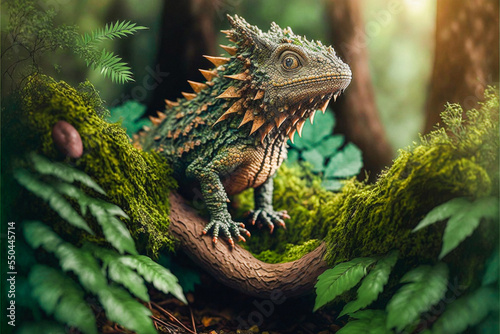 Cute funny tiny leguana in a forest