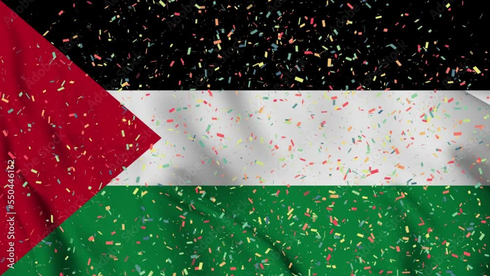 Palestine flag seamless animation with paper confetti. Best stock of