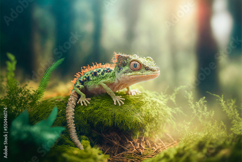 Cute funny tiny gekko in a forest photo