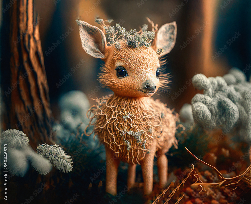 Cute funny tiny deer in a forest