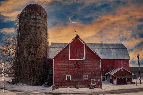 Rural Ontario red barn with silo